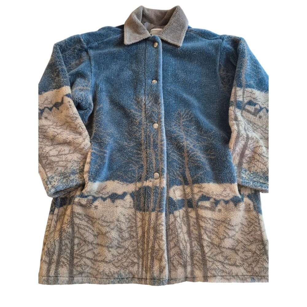 Coldwater Creek Fuzzy Blue Beige Button-Up Jacket size S